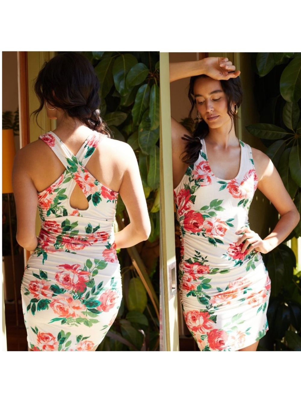 DAILY PRACTICE • ANTHROPOLOGIE Eureka Floral Rose Ruched Bodycon Dress Size XS